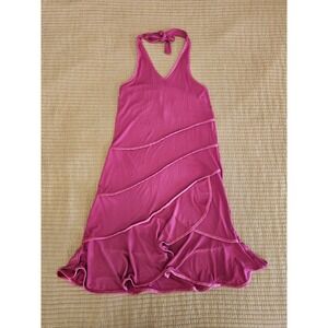 Limited Too Y2K Pink Halter Ruffle Dress Girls Size 14 Vintage Midi